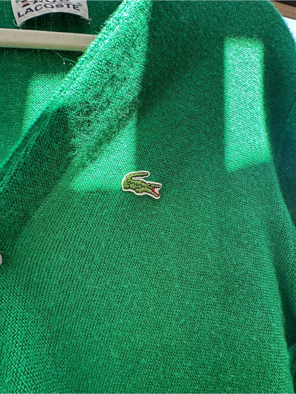 Lacoste Men's Green Cotton V-Neck Cardigan - Picture 10 of 11